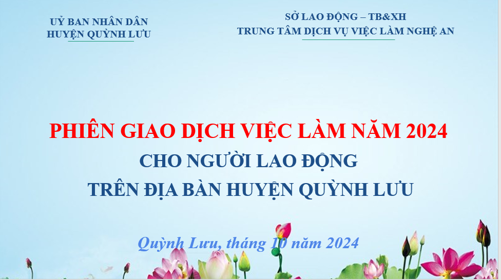 THÔNG BÁO TỔ CHỨC CÁC PHIÊN GIAO DỊCH VIỆC LÀM NĂM 2024 TRÊN ĐỊA BÀN HUYỆN QUỲNH LƯU